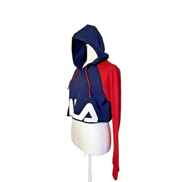 Fila Luciana Preppy Cropped Hoodie Athletic Baggy Sexy Blue & Red NWT $64 sz S - Picture 2 of 9